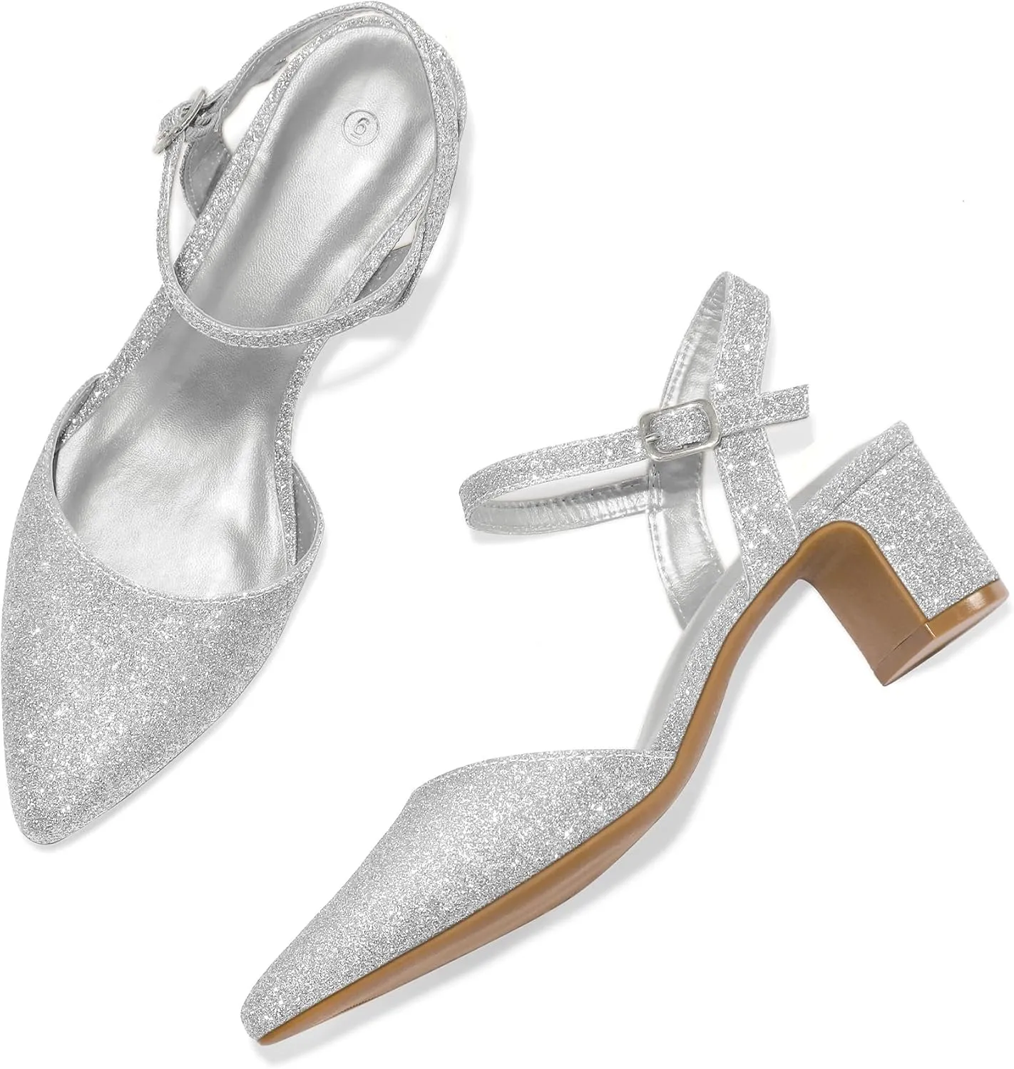 mysoft Women's Pumps 2 Inch Chunky Block Heel Pointed Toe Ankle Strap Slingback Wedding Party Dress Shoes