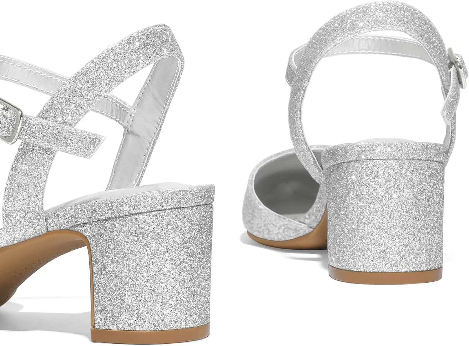 mysoft Women's Pumps 2 Inch Chunky Block Heel Pointed Toe Ankle Strap Slingback Wedding Party Dress Shoes