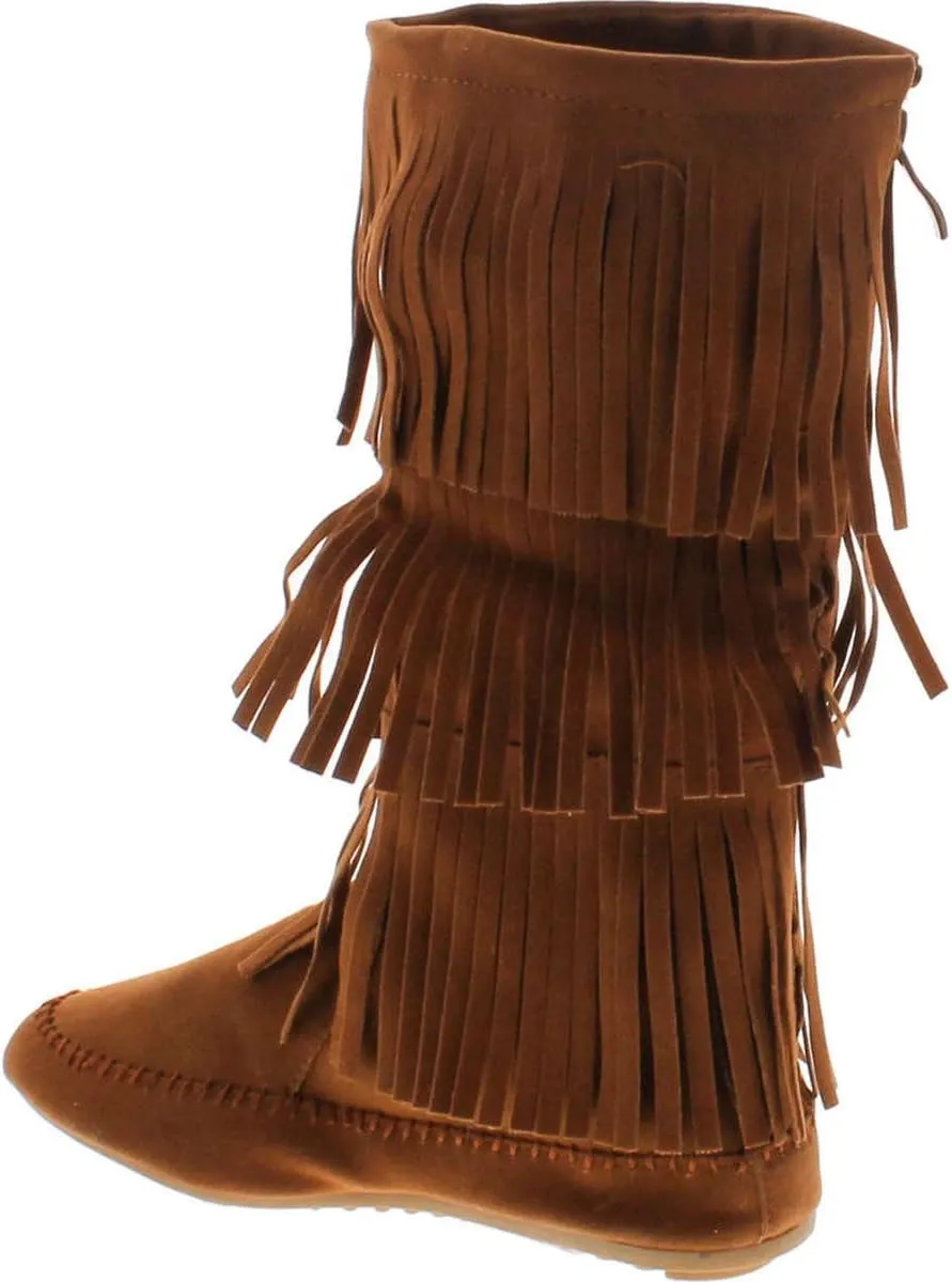 Nature Breeze Womens Cherokee-03 Fringe Mocassin Faux Suede Boots