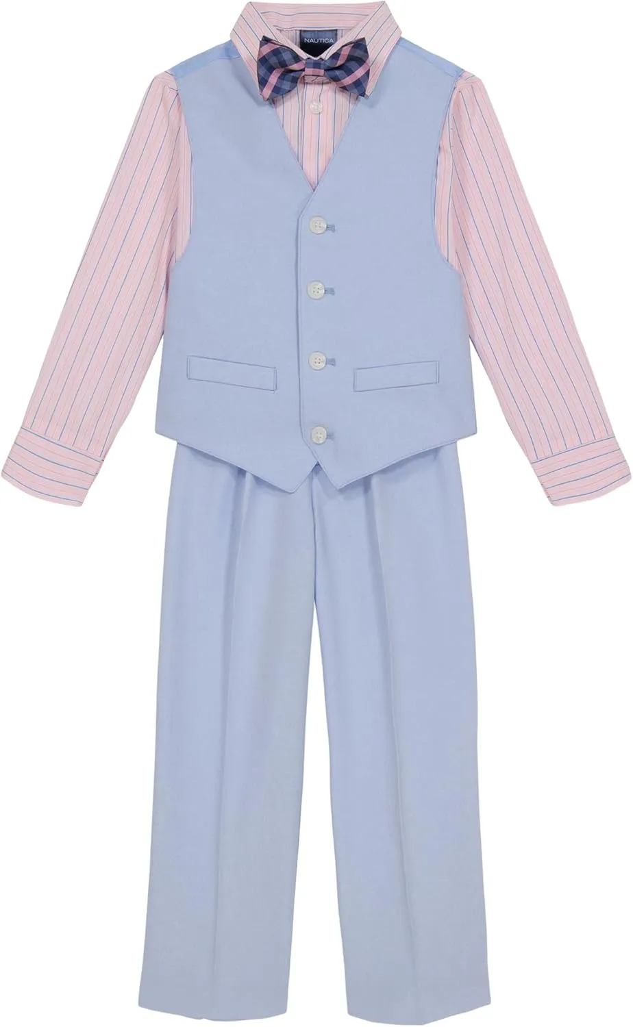 Nautica boys 4 piece Formal Suit Set, Vest, Pants, Collared Dress Shirt, and Tie