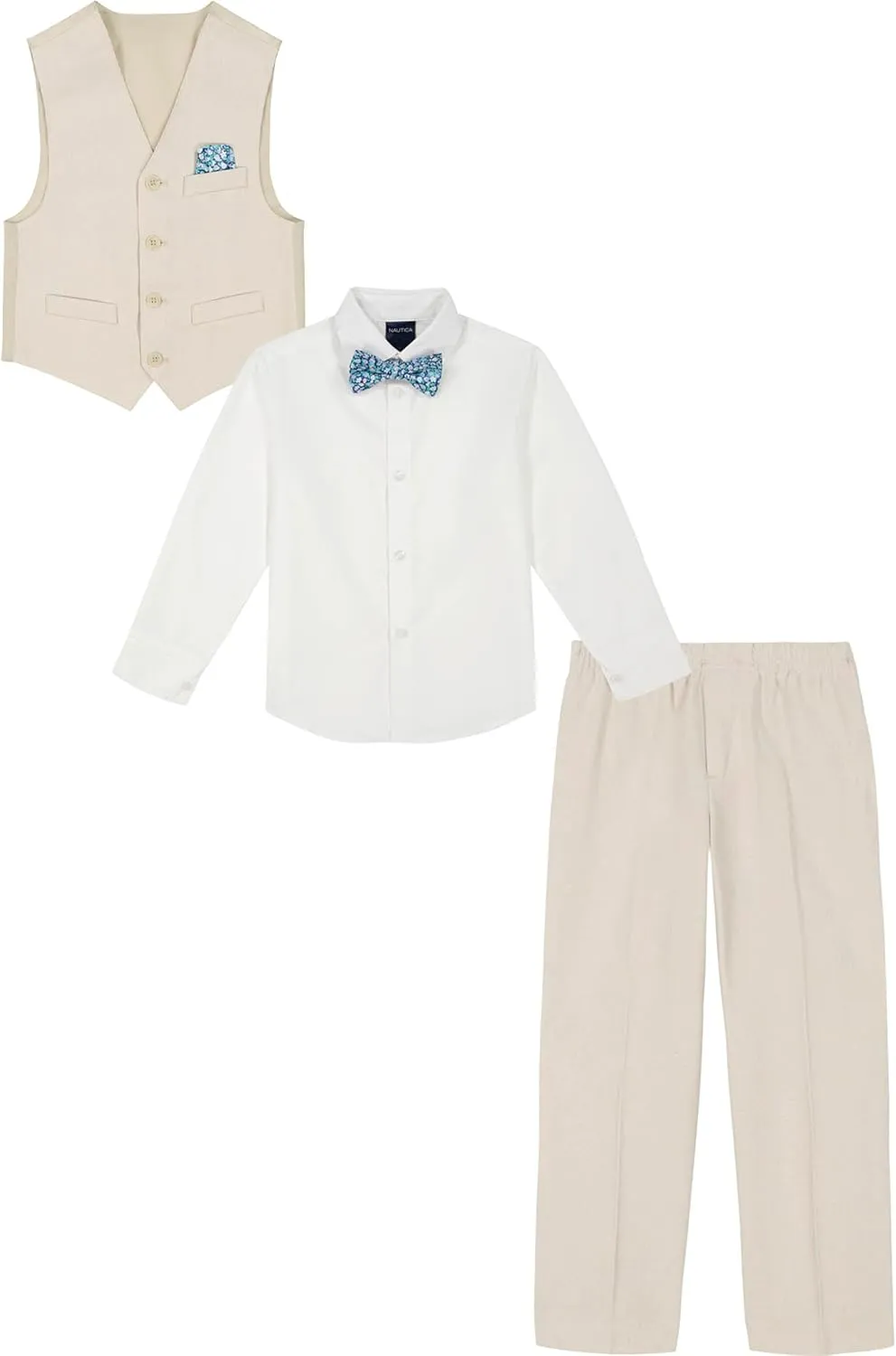 Nautica boys 4 piece Formal Suit Set, Vest, Pants, Collared Dress Shirt, and Tie