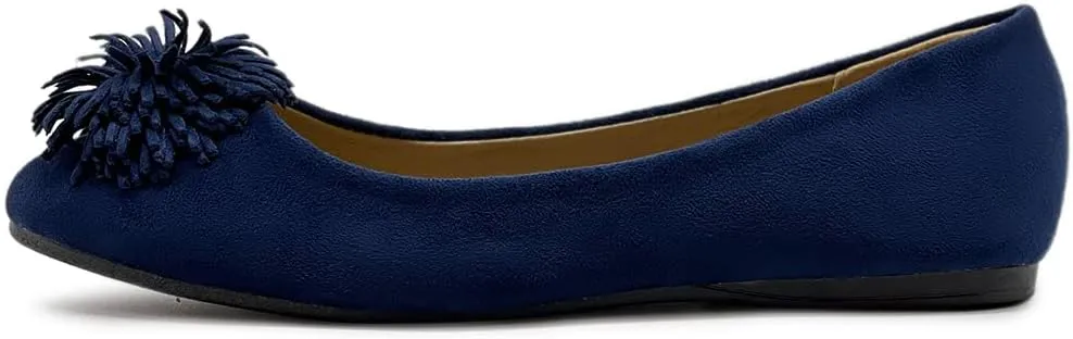 Ollio Women's Shoe Faux Suede Flower Ribbon Ballet Flat