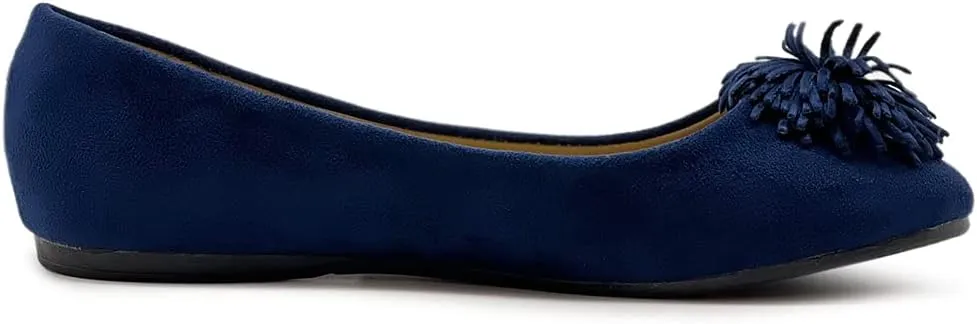 Ollio Women's Shoe Faux Suede Flower Ribbon Ballet Flat
