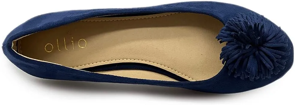 Ollio Women's Shoe Faux Suede Flower Ribbon Ballet Flat