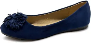 Ollio Women's Shoe Faux Suede Flower Ribbon Ballet Flat