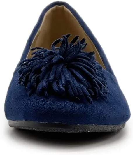 Ollio Women's Shoe Faux Suede Flower Ribbon Ballet Flat
