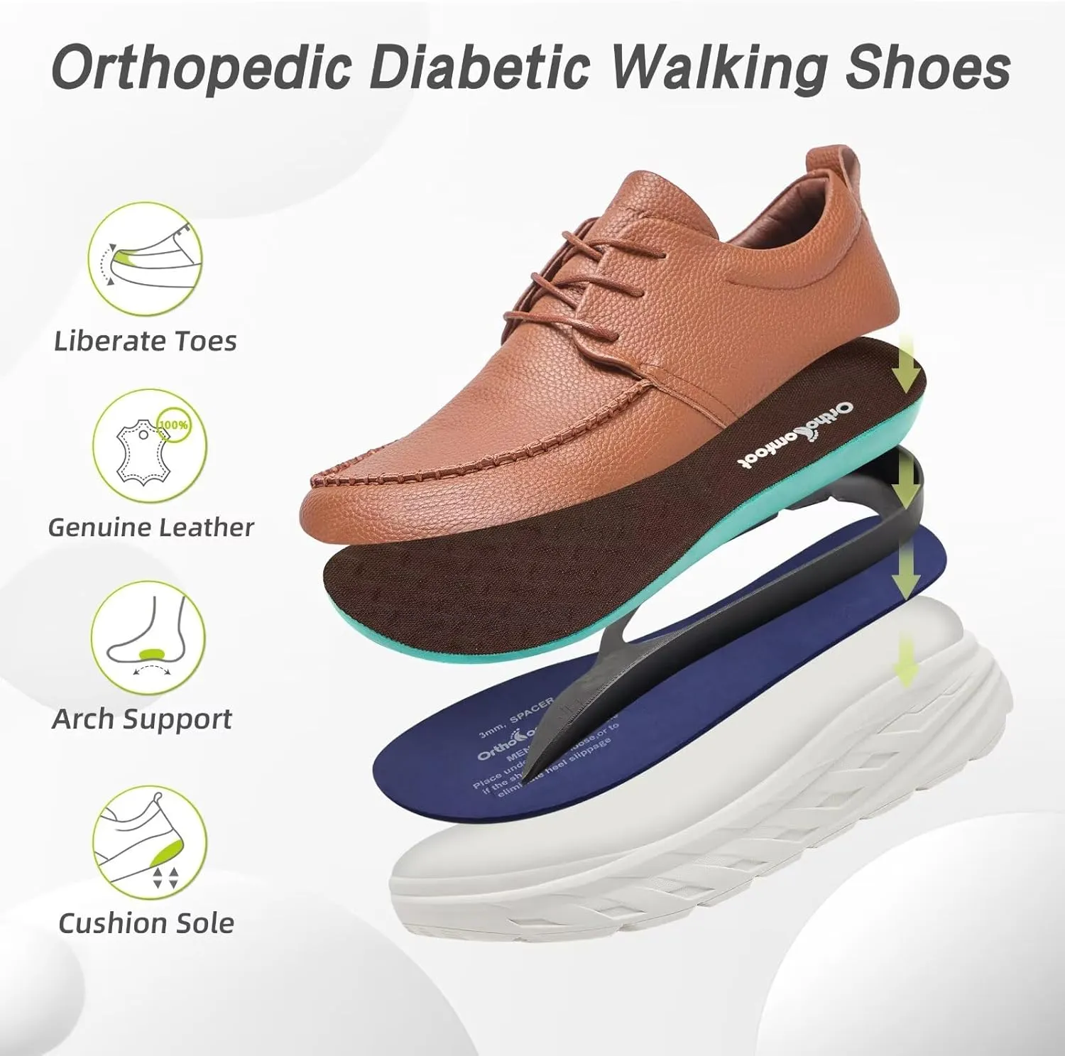 OrthoComfoot Men's Orthopedic Wide Leather Dress Walking Shoes: Diabetic Plantar Fasciitis Arch Support Comfortable Sneakers, Business Work Adjustable Fit Orthotic Casual Heel Foot Pain Relief Oxfords