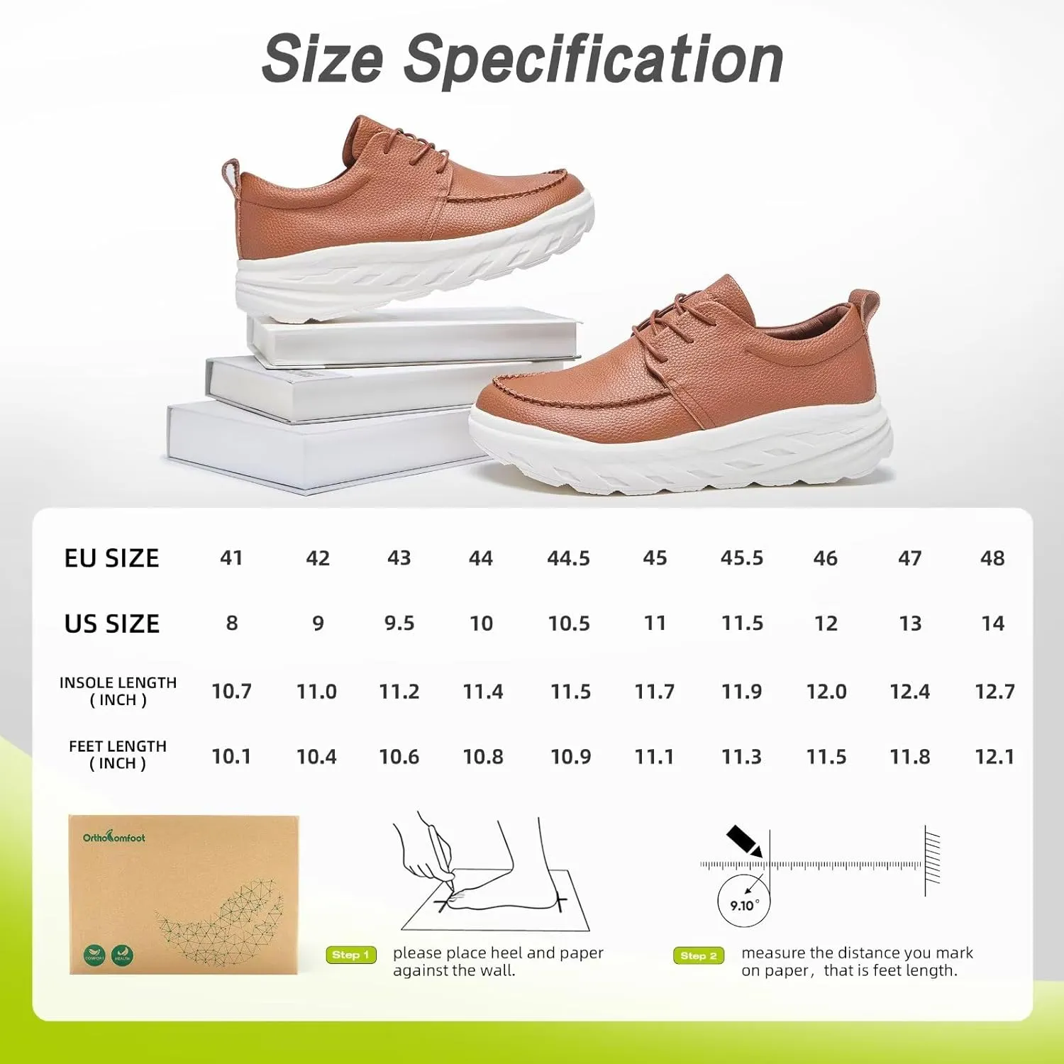 OrthoComfoot Men's Orthopedic Wide Leather Dress Walking Shoes: Diabetic Plantar Fasciitis Arch Support Comfortable Sneakers, Business Work Adjustable Fit Orthotic Casual Heel Foot Pain Relief Oxfords