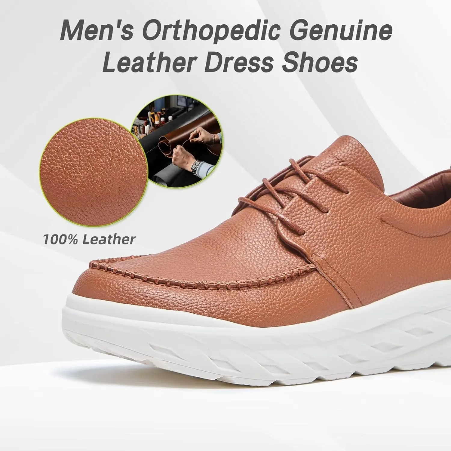 OrthoComfoot Men's Orthopedic Wide Leather Dress Walking Shoes: Diabetic Plantar Fasciitis Arch Support Comfortable Sneakers, Business Work Adjustable Fit Orthotic Casual Heel Foot Pain Relief Oxfords