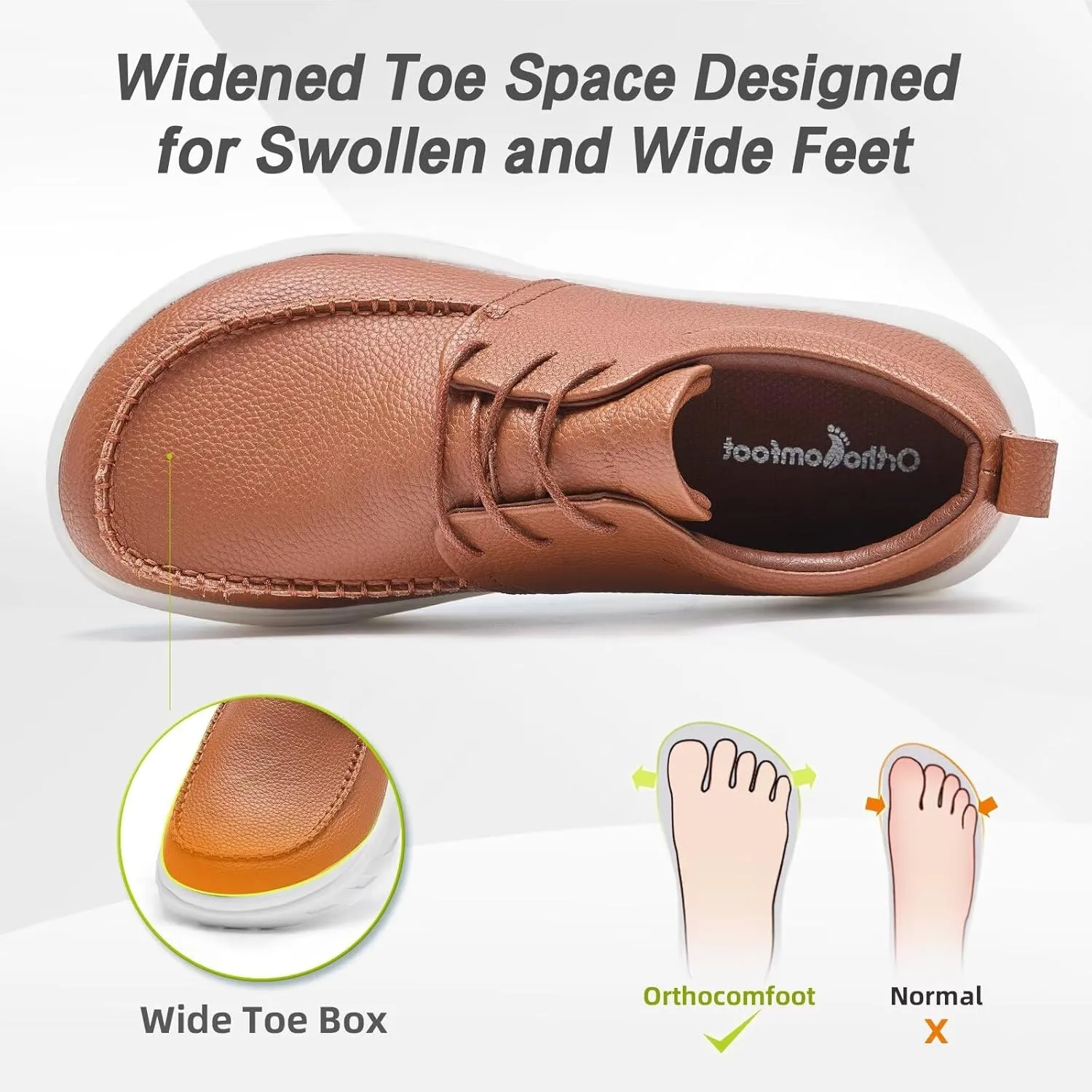 OrthoComfoot Men's Orthopedic Wide Leather Dress Walking Shoes: Diabetic Plantar Fasciitis Arch Support Comfortable Sneakers, Business Work Adjustable Fit Orthotic Casual Heel Foot Pain Relief Oxfords