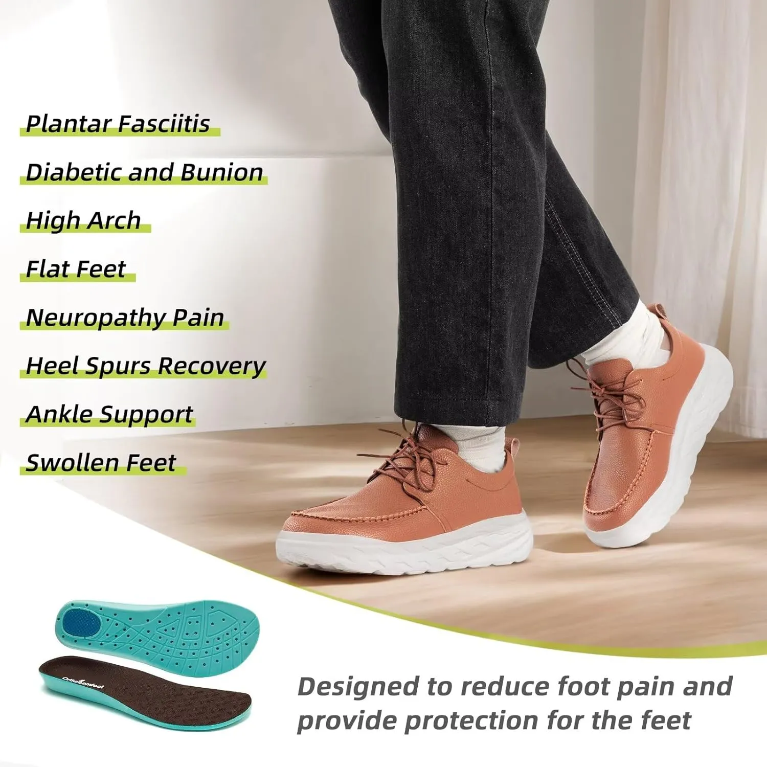 OrthoComfoot Men's Orthopedic Wide Leather Dress Walking Shoes: Diabetic Plantar Fasciitis Arch Support Comfortable Sneakers, Business Work Adjustable Fit Orthotic Casual Heel Foot Pain Relief Oxfords