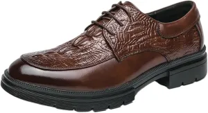 Oxford Shoes for Men Mens Crocodile Pattern Dress Business Shoes Formal Brogue Wingtip Men Shoes Genuine Leather Comfortable Shoes