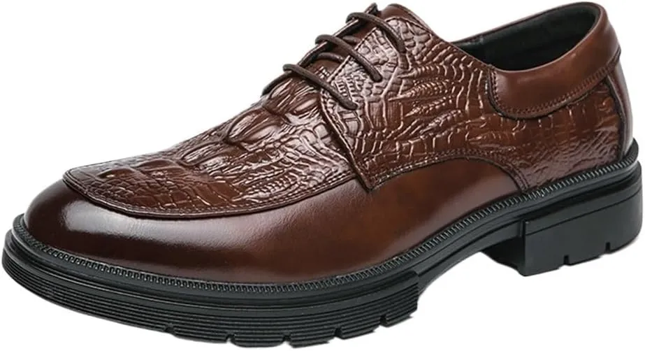 Oxford Shoes for Men Mens Crocodile Pattern Dress Business Shoes Formal Brogue Wingtip Men Shoes Genuine Leather Comfortable Shoes