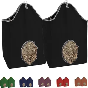 Pair of 2 Extra Wide 19" x 12" x 20" Canvas Hay Bags for Horses and Livestock Fits 3-4 Large Flakes of Hay (Black)