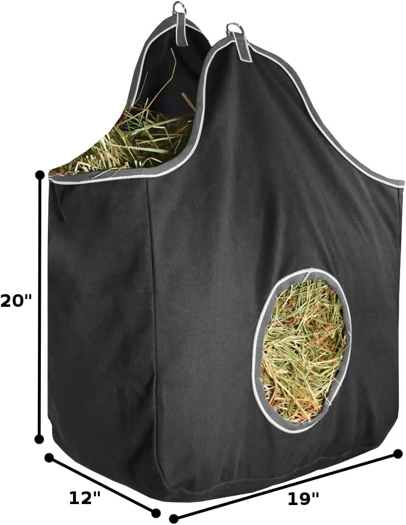 Pair of 2 Extra Wide 19" x 12" x 20" Canvas Hay Bags for Horses and Livestock Fits 3-4 Large Flakes of Hay (Hunter Green)