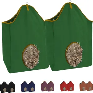 Pair of 2 Extra Wide 19" x 12" x 20" Canvas Hay Bags for Horses and Livestock Fits 3-4 Large Flakes of Hay (Hunter Green)