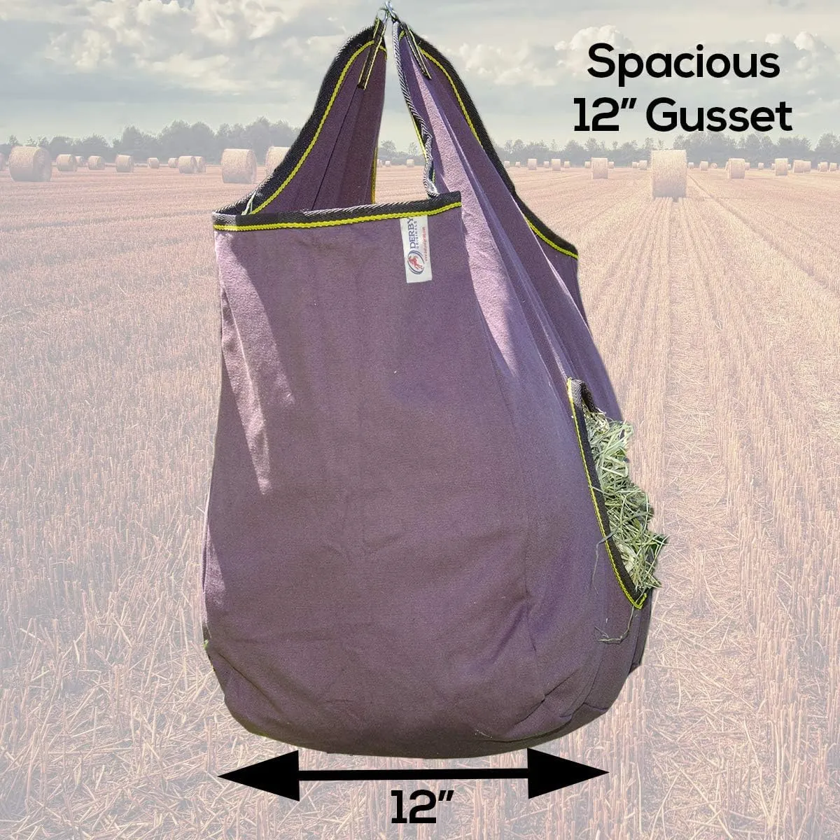 Pair of 2 Extra Wide 19" x 12" x 20" Canvas Hay Bags for Horses and Livestock Fits 3-4 Large Flakes of Hay (Hunter Green)