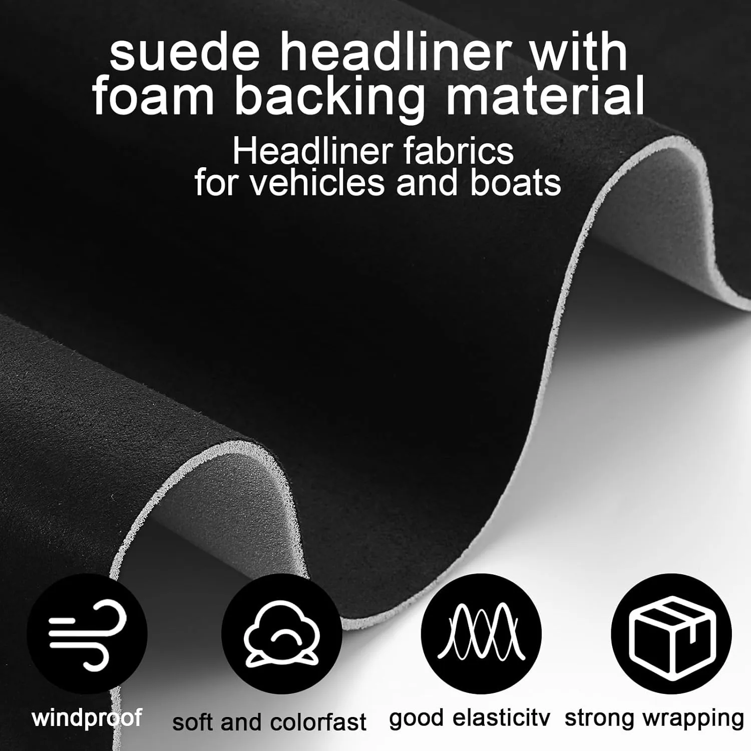 Pangda Suede Headliner Fabric 98 x 60'' with 1/9" Foam Backing Car Roof Headliner Fabric Suede Material Rubber Seam Roller Utility Knife for DIY Automotive Rv Boat Ceiling Interior Repair (Black)