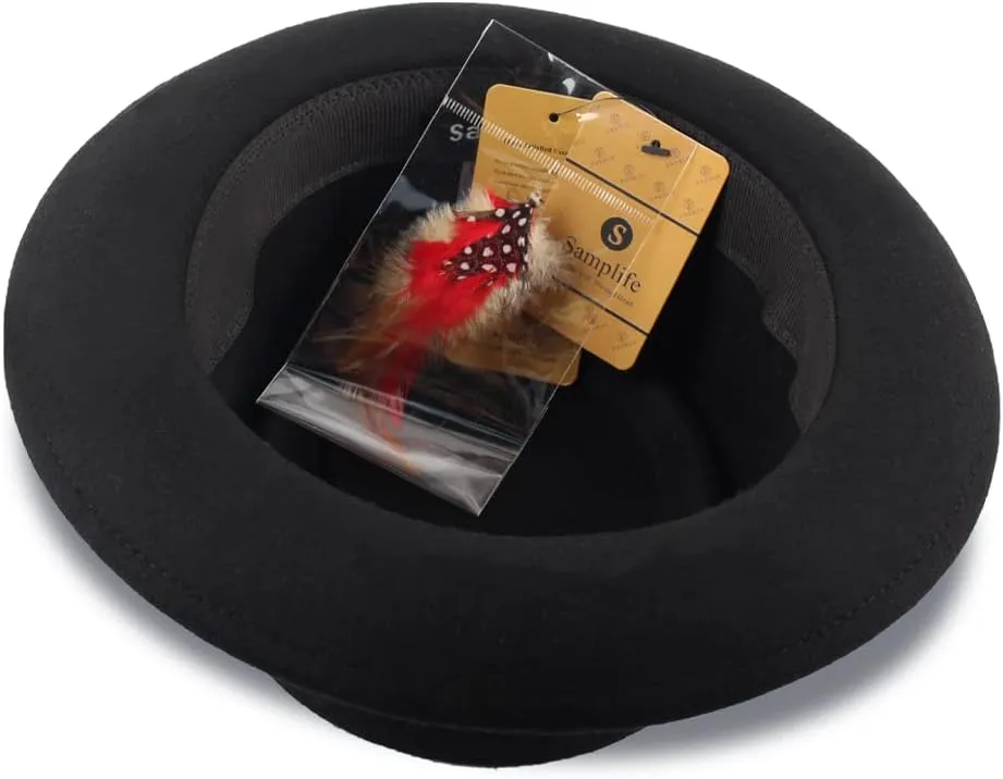 Pork Pie Hat for Men/Women Wool Felt Boater Porkpie Flat Top Derby Fedora