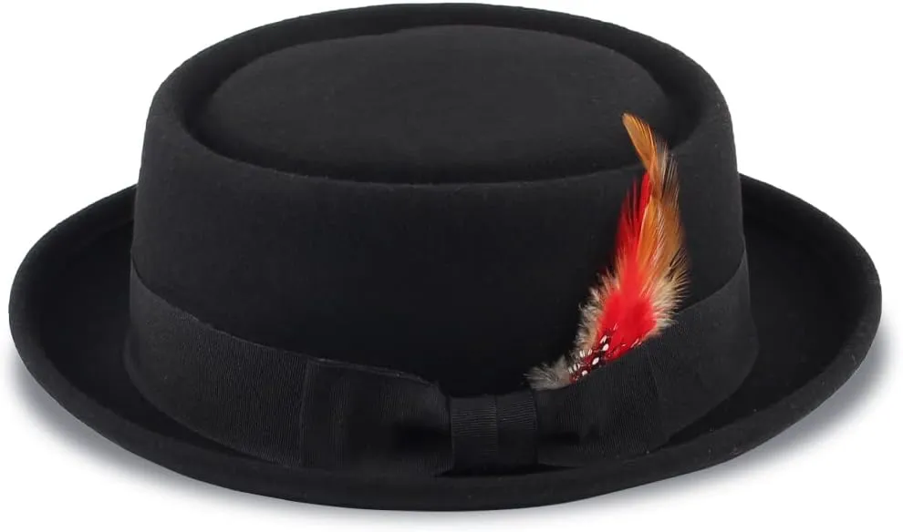 Pork Pie Hat for Men/Women Wool Felt Boater Porkpie Flat Top Derby Fedora