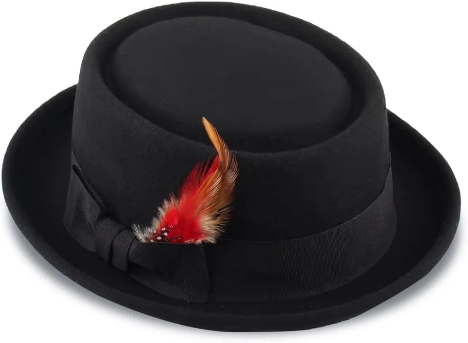 Pork Pie Hat for Men/Women Wool Felt Boater Porkpie Flat Top Derby Fedora