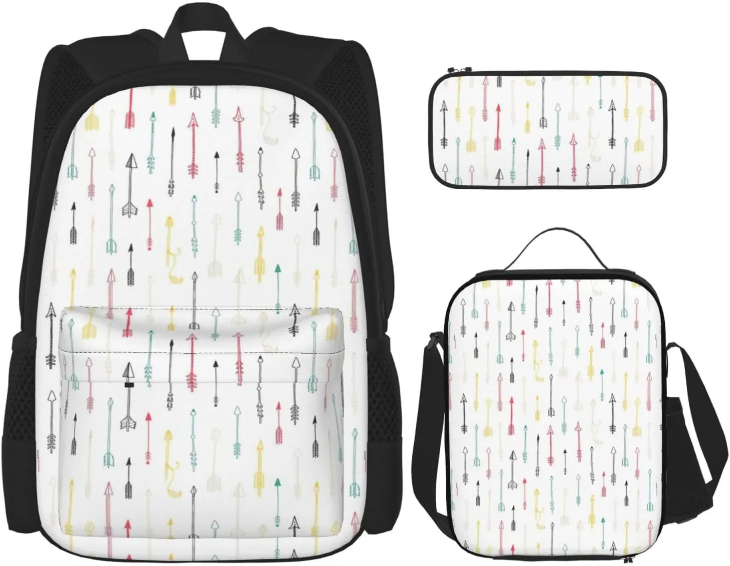 Premium Boho Style Arrows Print 3-in-1 Backpack Set with Lunch Bag & Pencil Case Portable Bag Set