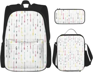 Premium Boho Style Arrows Print 3-in-1 Backpack Set with Lunch Bag & Pencil Case Portable Bag Set