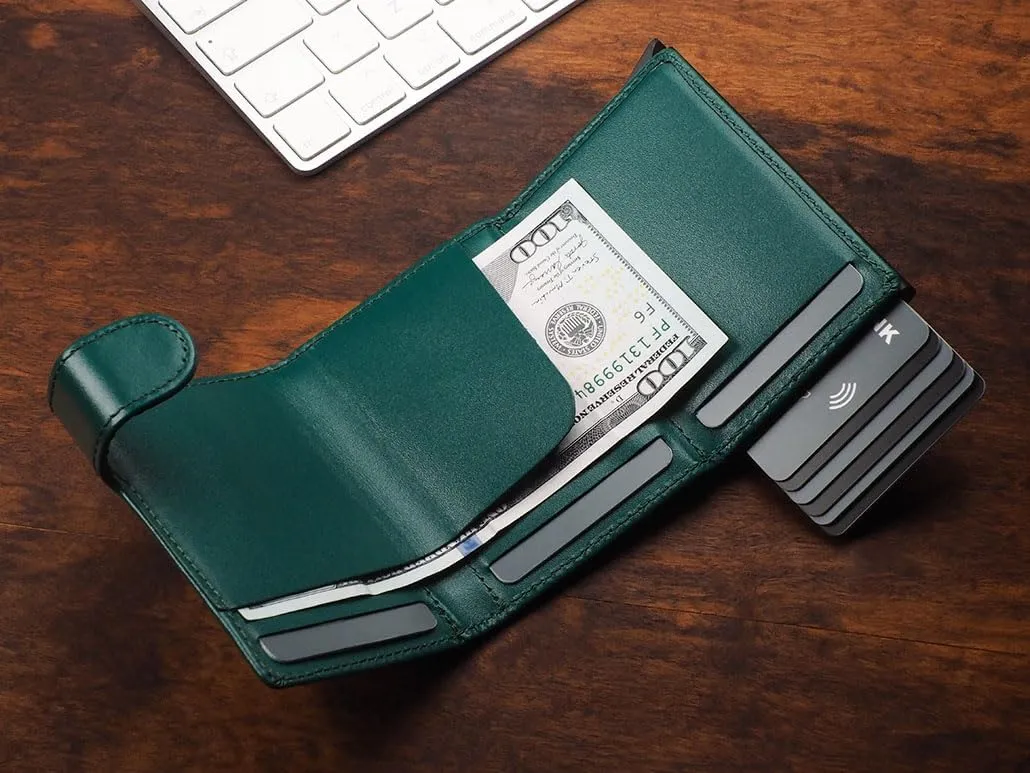 pularys Mini Wallet OXFORD - Credit Card Holder Made of Italian Leather - RFID blocking - Space for Cash and Coins - Up to 9 Cards - For Men and Women - Fashionable Colors