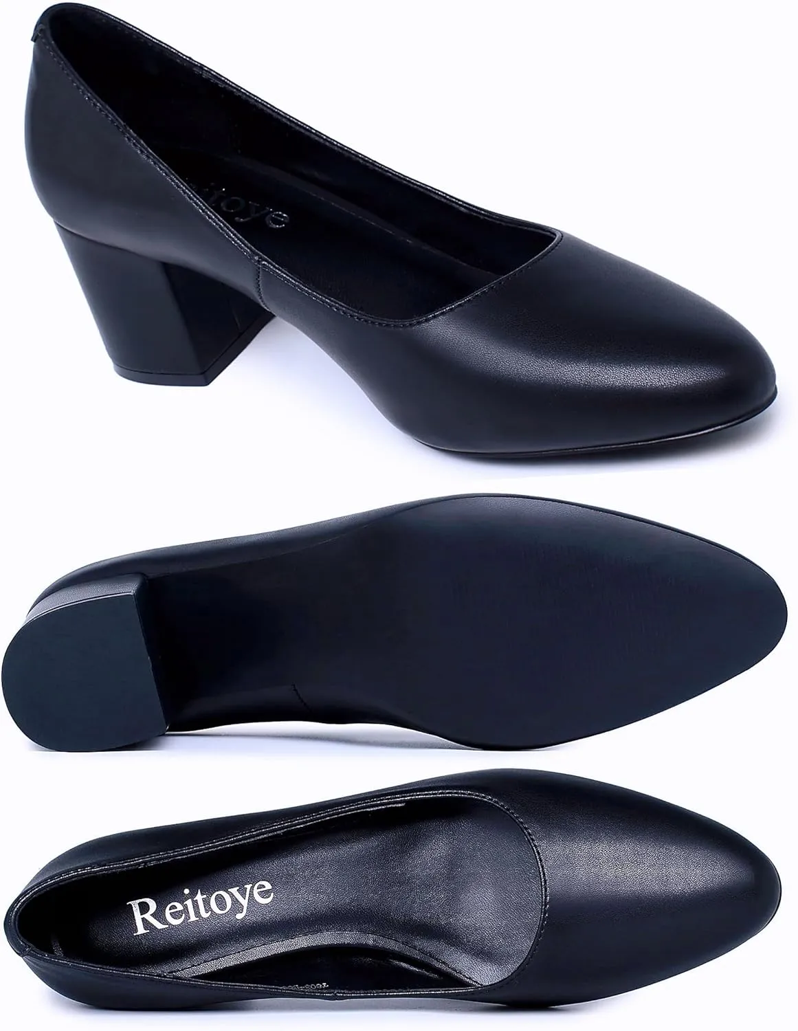 Reitoye Women's Chunky Heel Pumps Closed Toe Dress Pump Heels