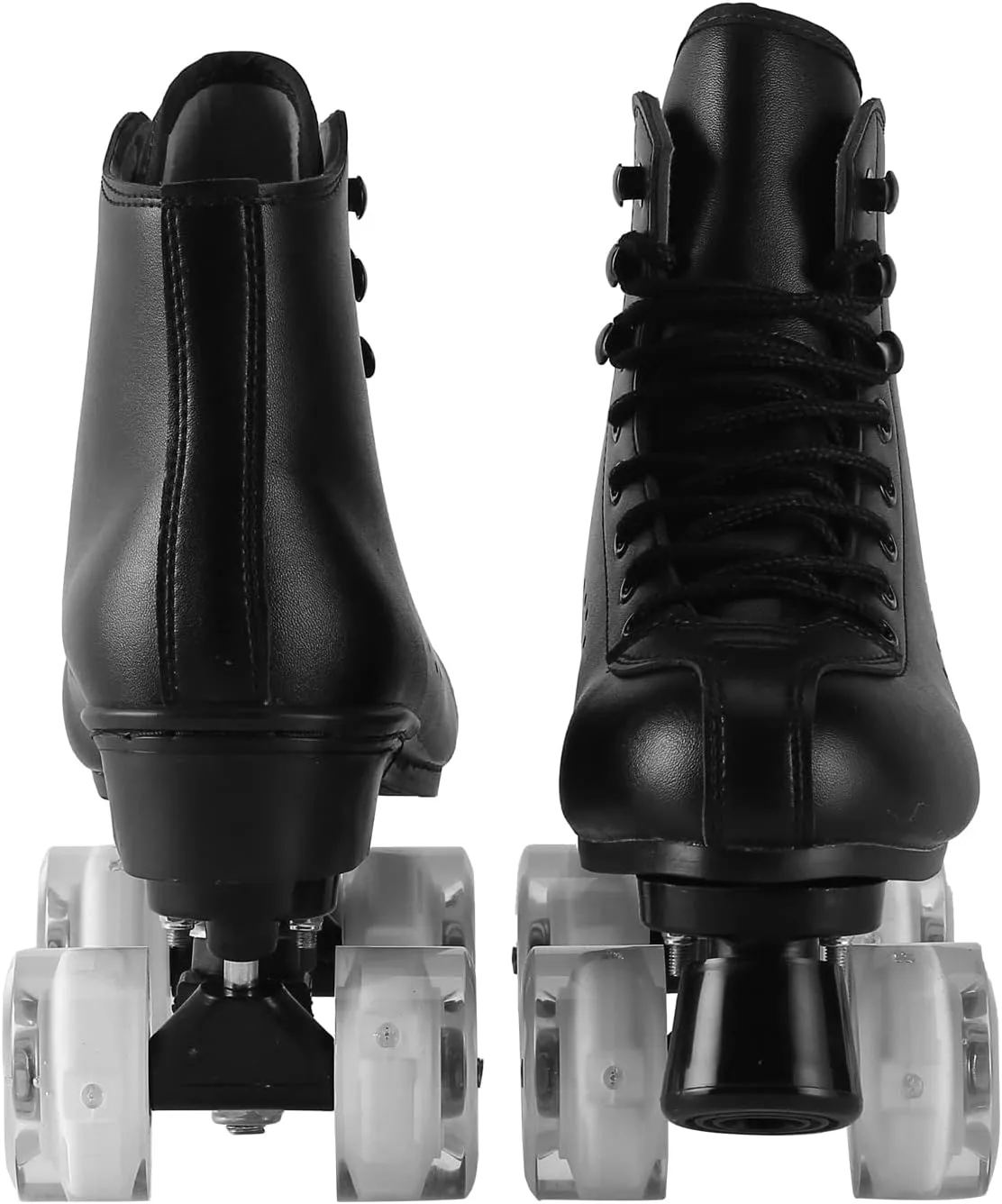 Roller Skates for Men and Women, Black Derby Roller Skates with 4 Shiny Wheel, Classic Double-Row Roller Skates for Indoor and Outdoor