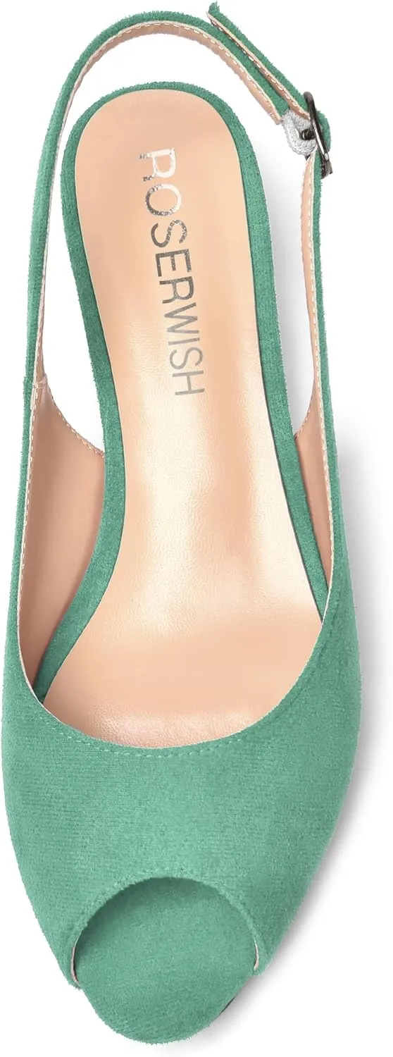ROSERWISH Womens Casual Dating Buckle Stylish Peep Toe Suede Slingback Wedge Low Heel Pumps Shoes 2 Inch