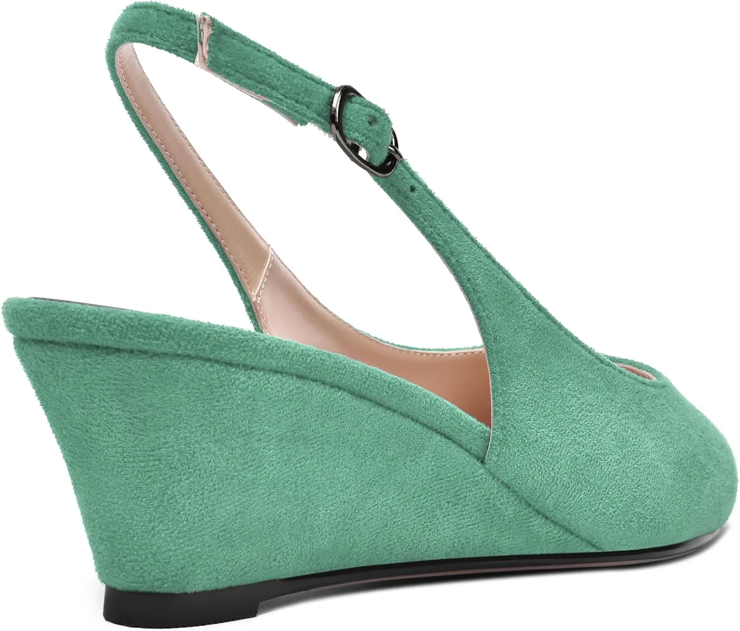 ROSERWISH Womens Casual Dating Buckle Stylish Peep Toe Suede Slingback Wedge Low Heel Pumps Shoes 2 Inch