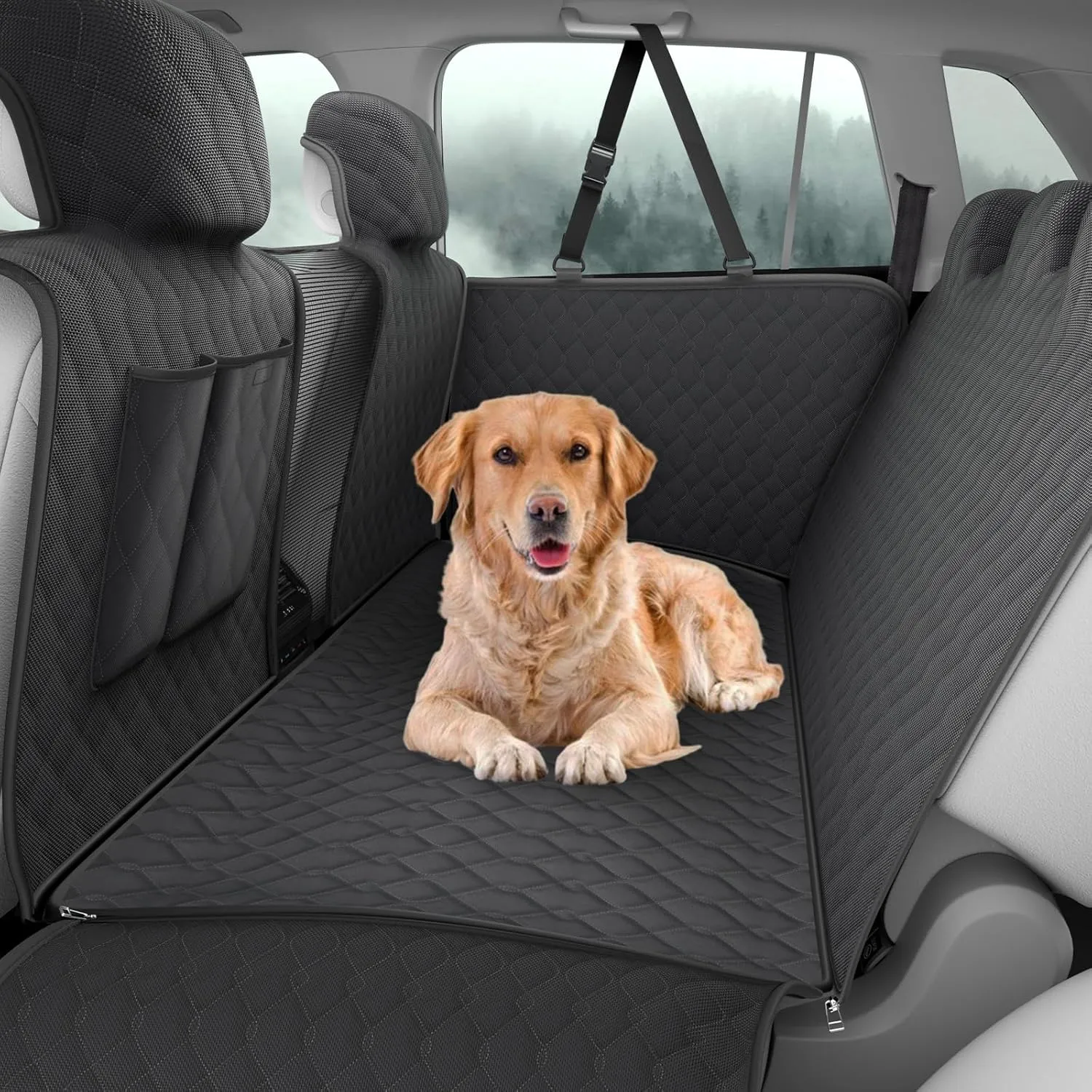 RUIANTE Dog Car Seat Cover Protector Compatible with Toyota Camry 2017-2023 Lexus UX Back Seat Pet Cover Dogs Hammock Backseat Cover with Side Flaps Storage Pocket Zip Mesh (Black)