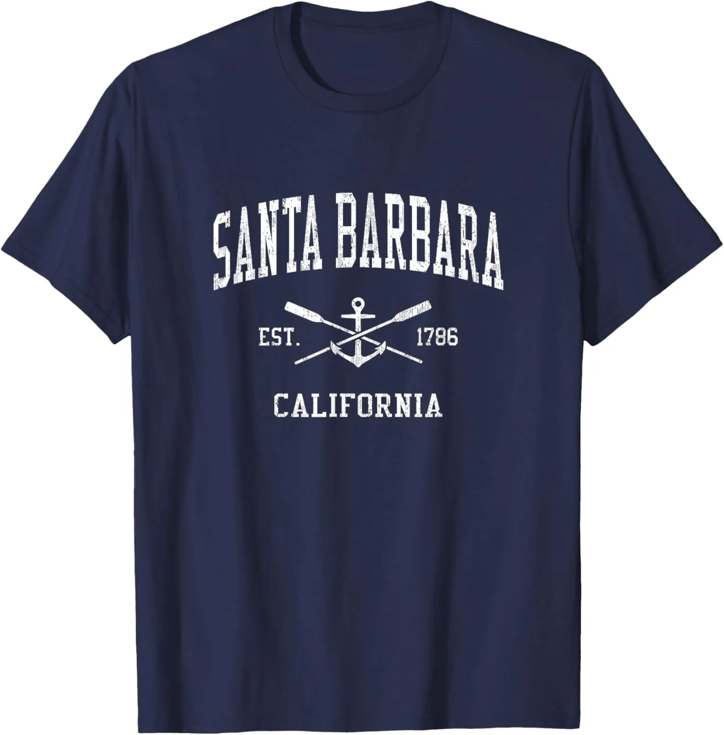Santa Barbara CA Vintage Crossed Oars & Boat Anchor Sports T-Shirt