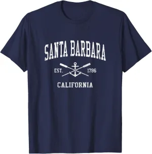Santa Barbara CA Vintage Crossed Oars & Boat Anchor Sports T-Shirt