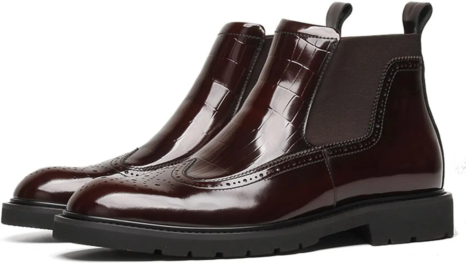 Santimon Mens Chelsea Boots Patent Leather Brogue Ankle Dress Boots for Men Red