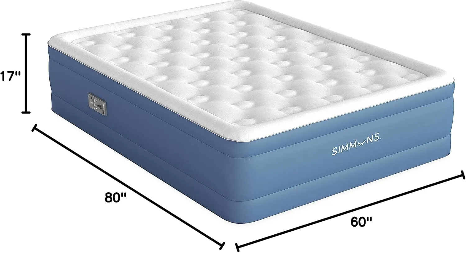 Simmons Rest Aire Mattress Air Bed with Side Built-in Pump and Soft Velveteen Topper, 17" Queen