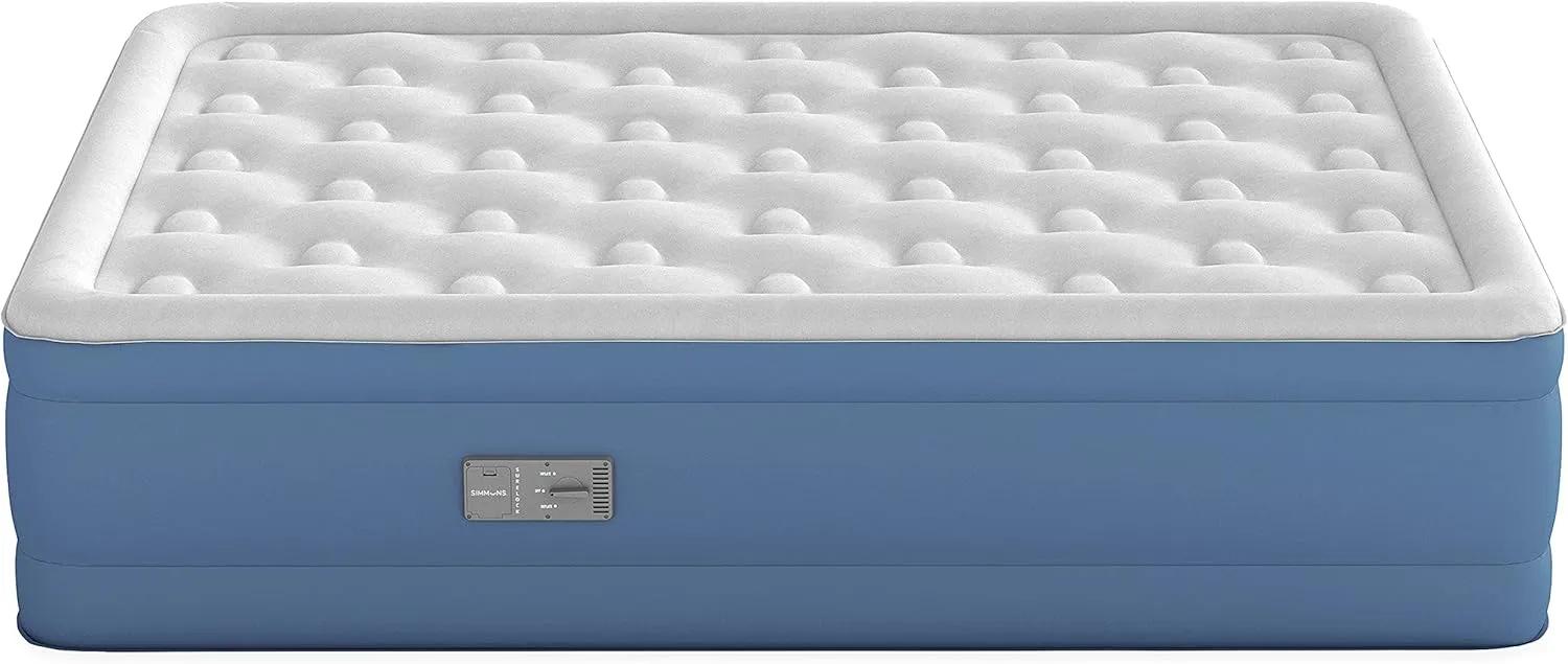 Simmons Rest Aire Mattress Air Bed with Side Built-in Pump and Soft Velveteen Topper, 17" Queen