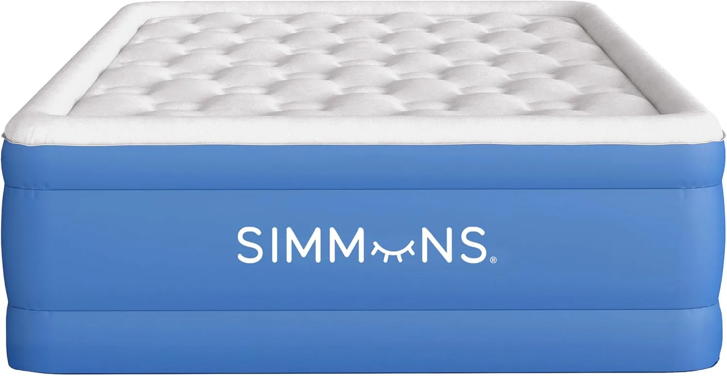 Simmons Rest Aire Mattress Air Bed with Side Built-in Pump and Soft Velveteen Topper, 17" Queen