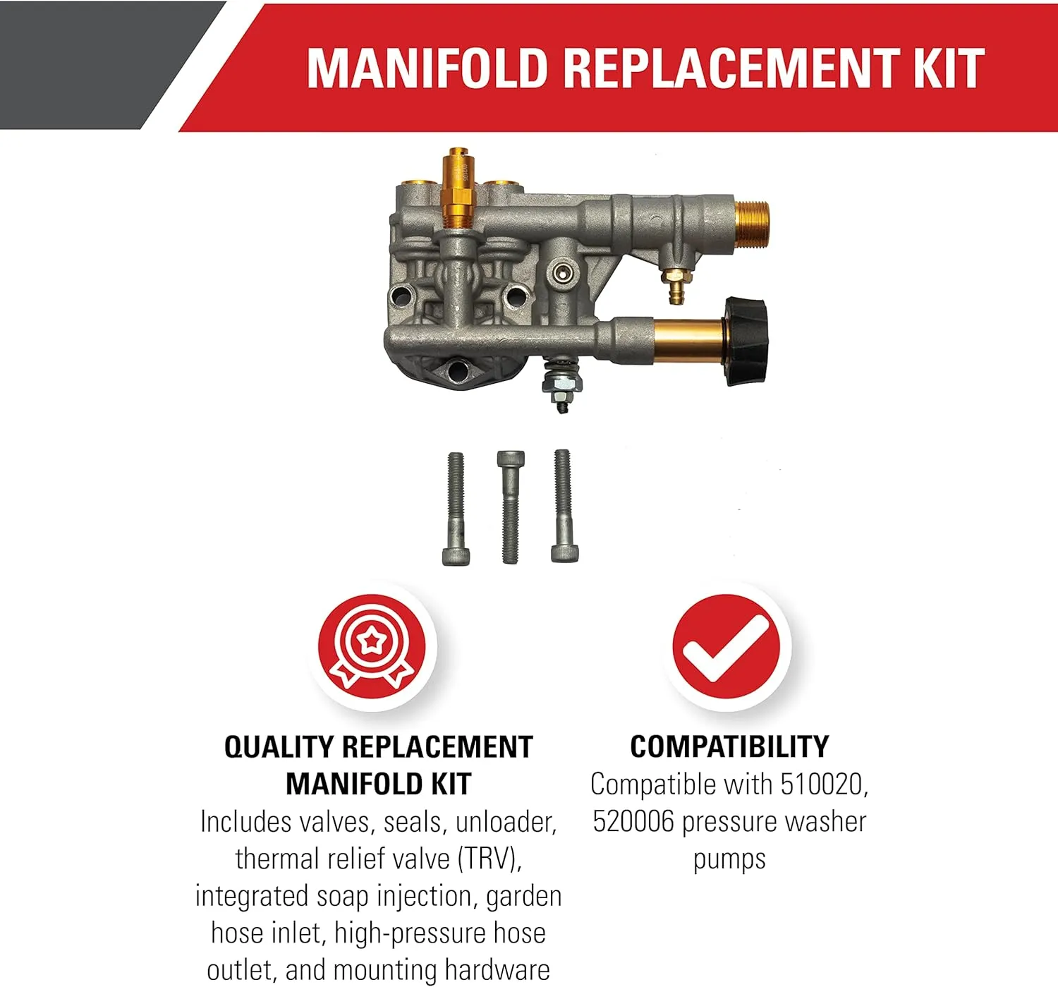 Simpson Cleaning 7108366 Manifold Replacement Kit for OEM Technologies 510020 and 520006 Axial Cam Pressure Washer Pump, Multi