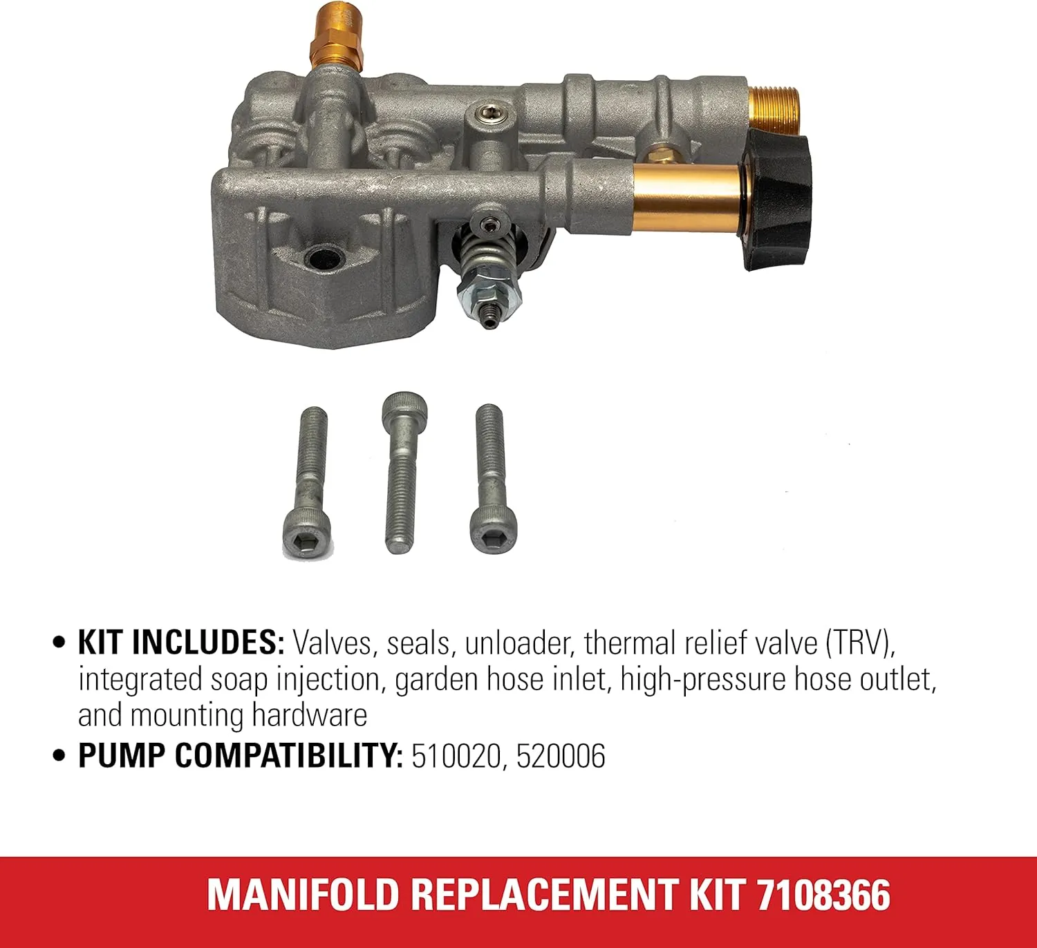 Simpson Cleaning 7108366 Manifold Replacement Kit for OEM Technologies 510020 and 520006 Axial Cam Pressure Washer Pump, Multi