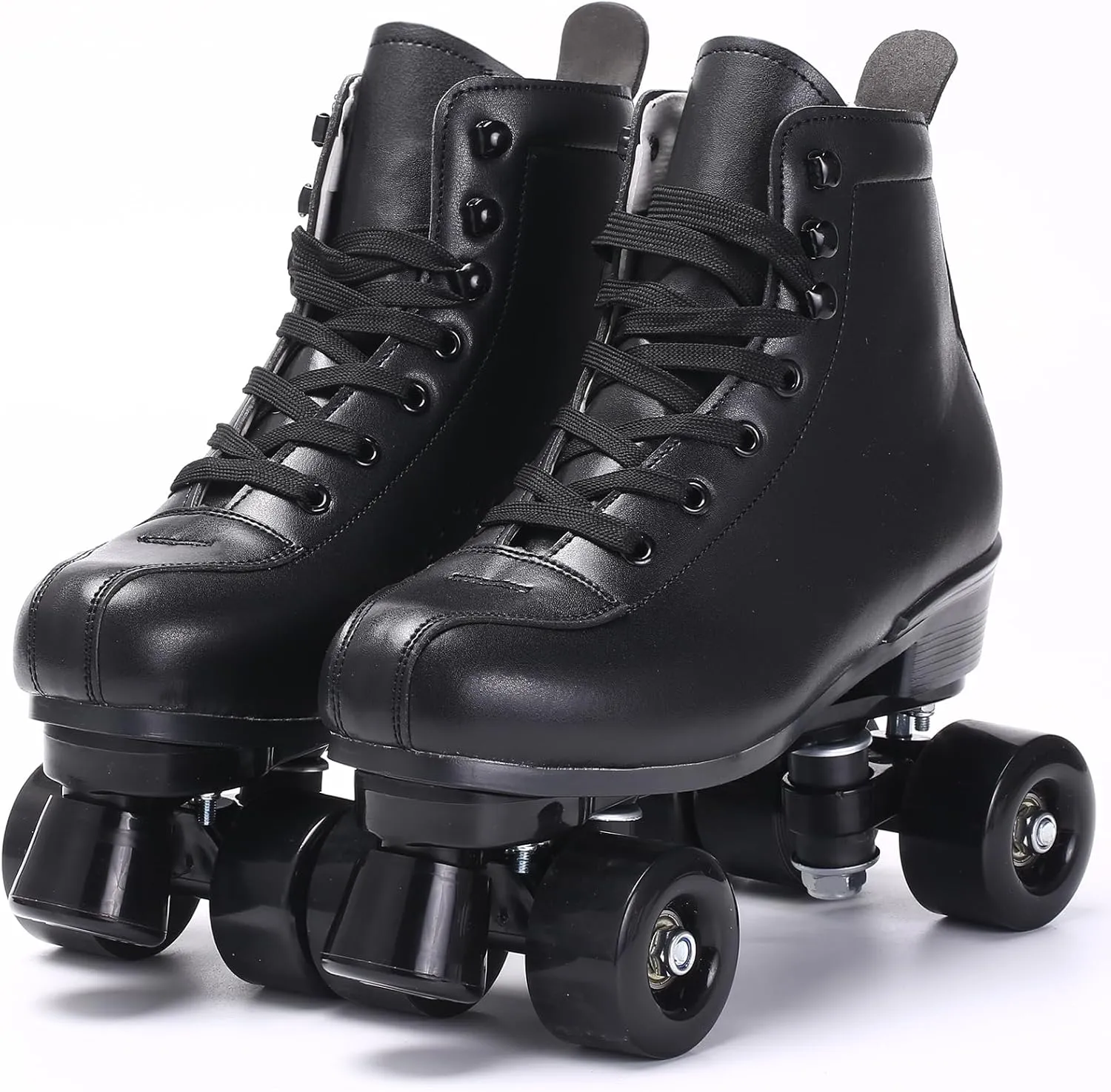 Skates Women's Men's High Top Black PU Leather Classic Double Row Adjustable Outdoor Indoor Quad Skates and Roller Derby