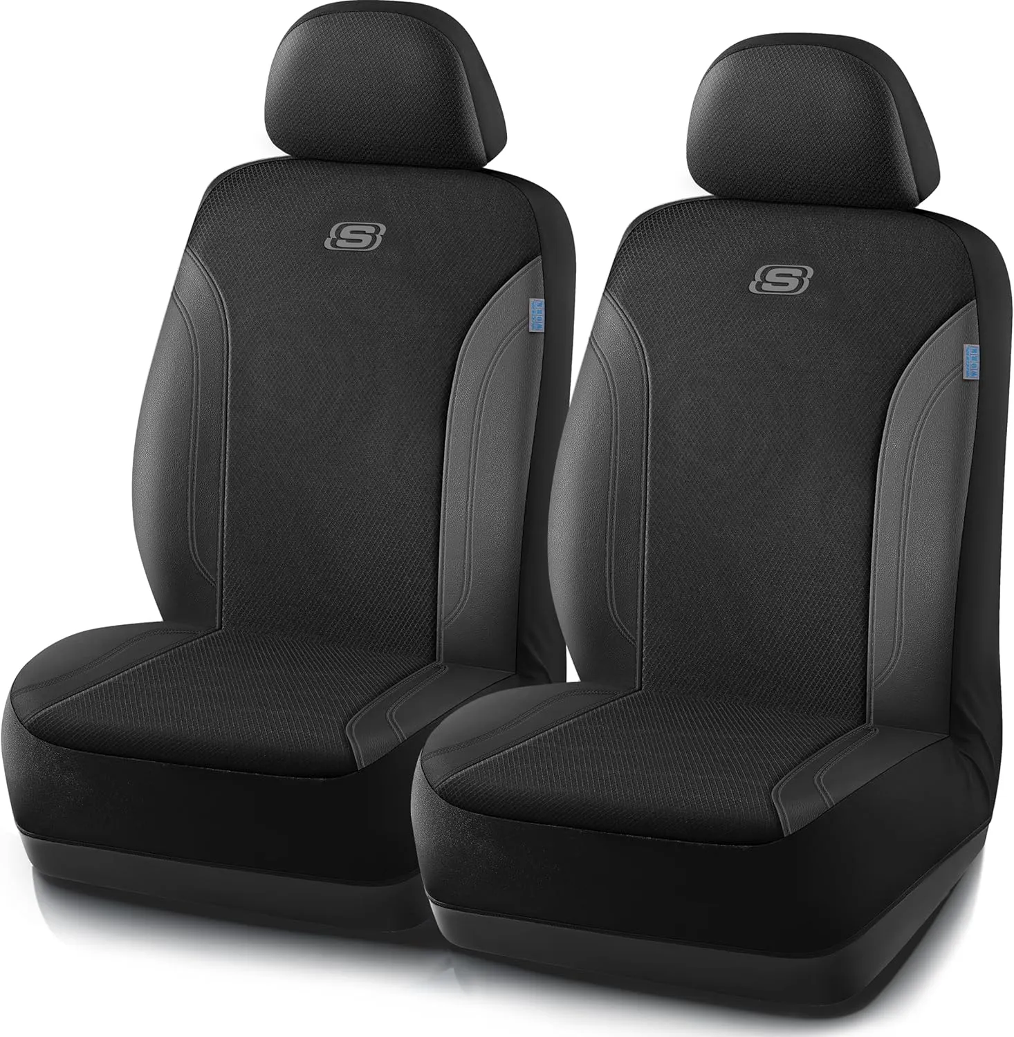 Skechers Work Car Seat Covers, Leather Seat Covers 5-Times Stronger Built-in Webbing, Oxford Fabric Seat Cover for Cars, Airbag Compatible, Automotive Comfort for Cars, Trucks, SUVs (Black, Two Front)
