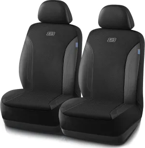 Skechers Work Car Seat Covers, Leather Seat Covers 5-Times Stronger Built-in Webbing, Oxford Fabric Seat Cover for Cars, Airbag Compatible, Automotive Comfort for Cars, Trucks, SUVs (Black, Two Front)