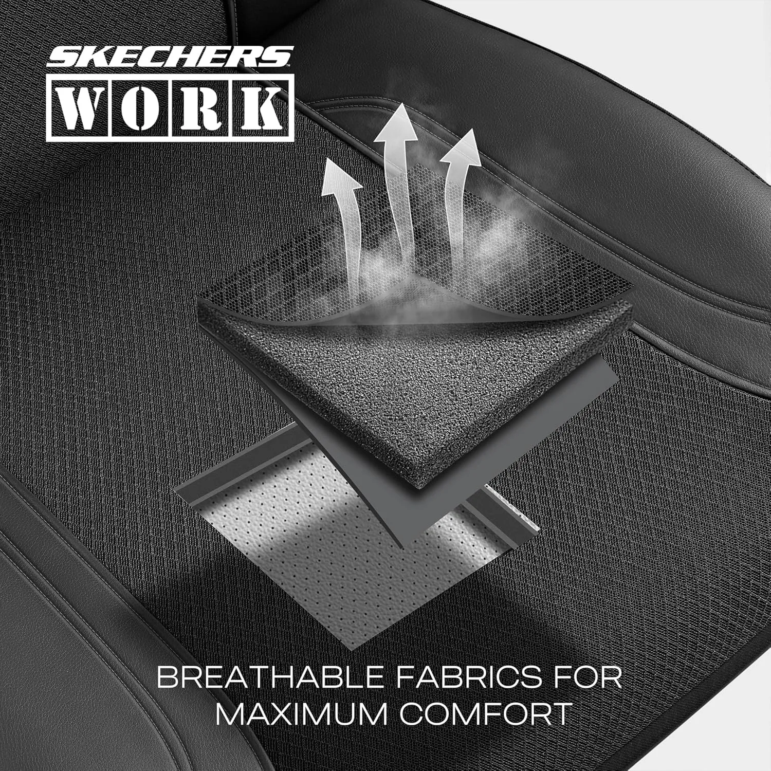 Skechers Work Car Seat Covers, Leather Seat Covers 5-Times Stronger Built-in Webbing, Oxford Fabric Seat Cover for Cars, Airbag Compatible, Automotive Comfort for Cars, Trucks, SUVs (Black, Two Front)