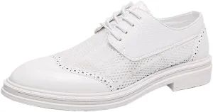 Soft Bottom Casual Shoes Cutout Comfortable Cap Toe Oxfords Lace Up Breathable Non Slip Rubber Sole Leather Shoes