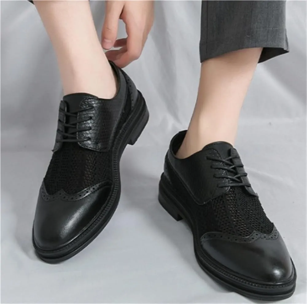 Soft Bottom Casual Shoes Cutout Comfortable Cap Toe Oxfords Lace Up Breathable Non Slip Rubber Sole Leather Shoes