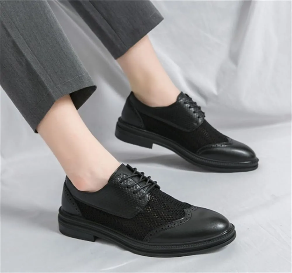 Soft Bottom Casual Shoes Cutout Comfortable Cap Toe Oxfords Lace Up Breathable Non Slip Rubber Sole Leather Shoes