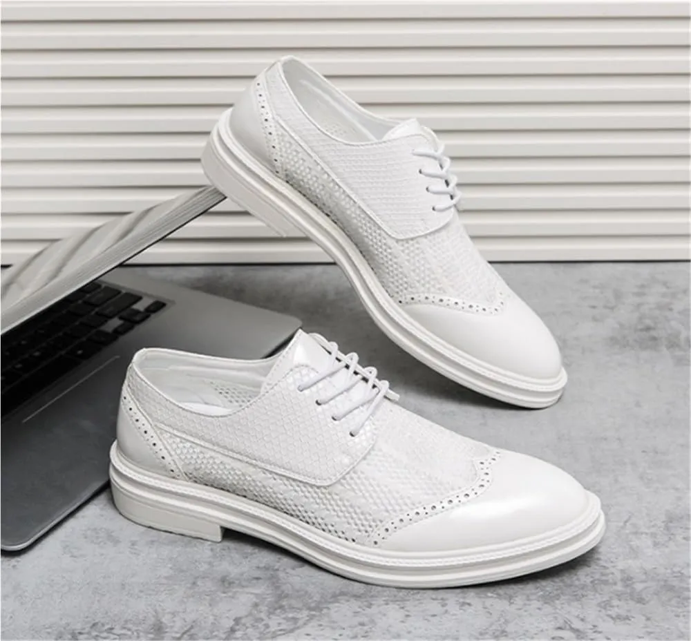 Soft Bottom Casual Shoes Cutout Comfortable Cap Toe Oxfords Lace Up Breathable Non Slip Rubber Sole Leather Shoes