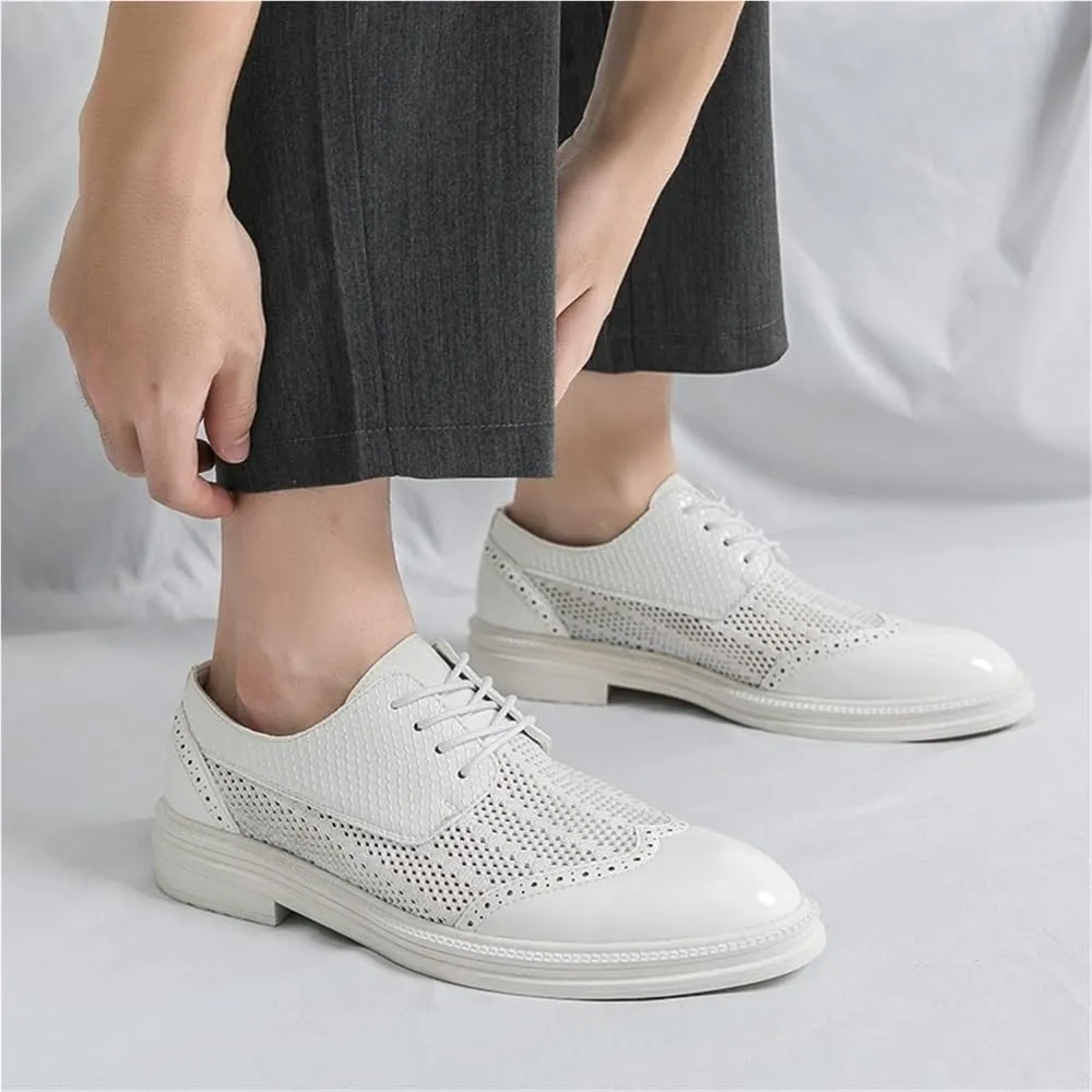 Soft Bottom Casual Shoes Cutout Comfortable Cap Toe Oxfords Lace Up Breathable Non Slip Rubber Sole Leather Shoes